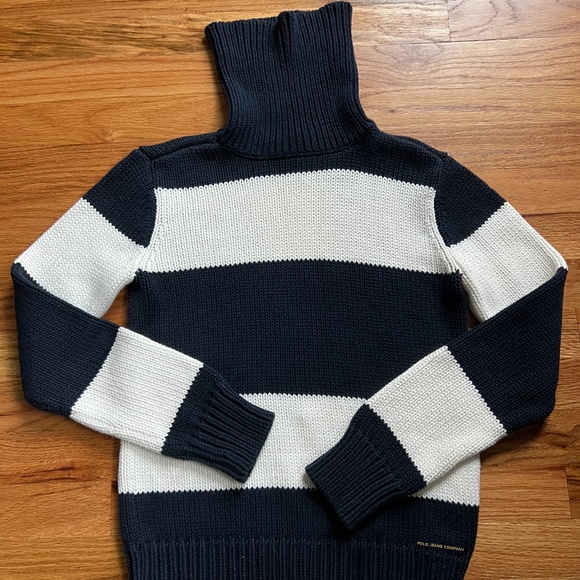 VTG. Ralph Lauren navy blue/white Polo Jeans 100% cotton turtleneck women’s XS-S - Picture 1 of 8